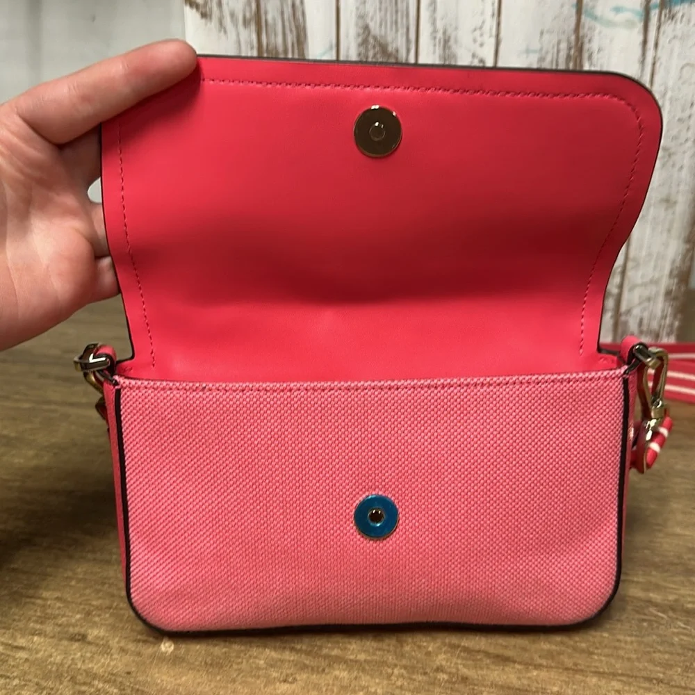 Kate spade nwot Rosie canvas flap crossbody pink white leather shoulder purse - Picture 10 of 14